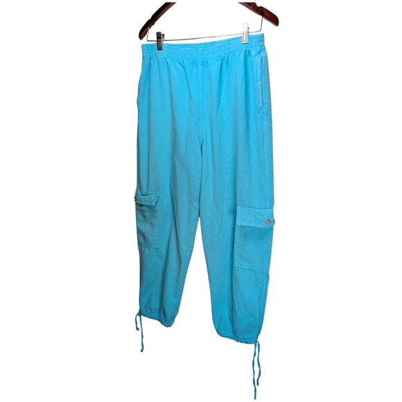 Sea Breeze Womens Cargo Joggers Small Drawstring Pants Aqua USA made - Picture 8 of 9